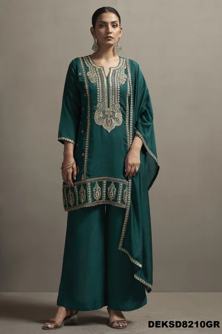Designer Silk Blend Embroidery Ladies Plazzo Suits